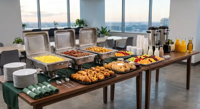 Breakfast buffet catered and set up for an Orlando office