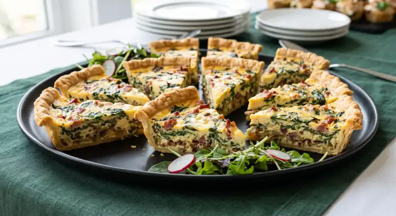 Quiche cut into slices