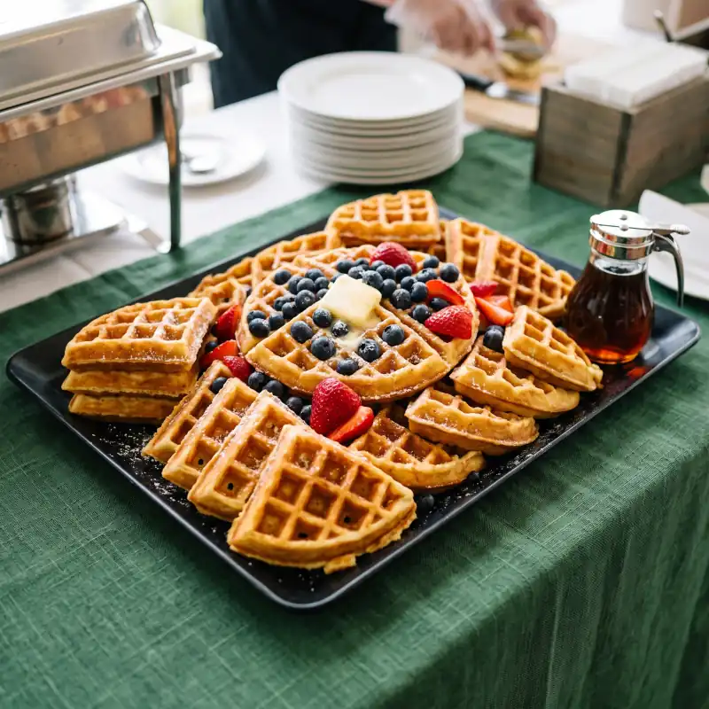 Waffles with butter, blueberries and strawberries